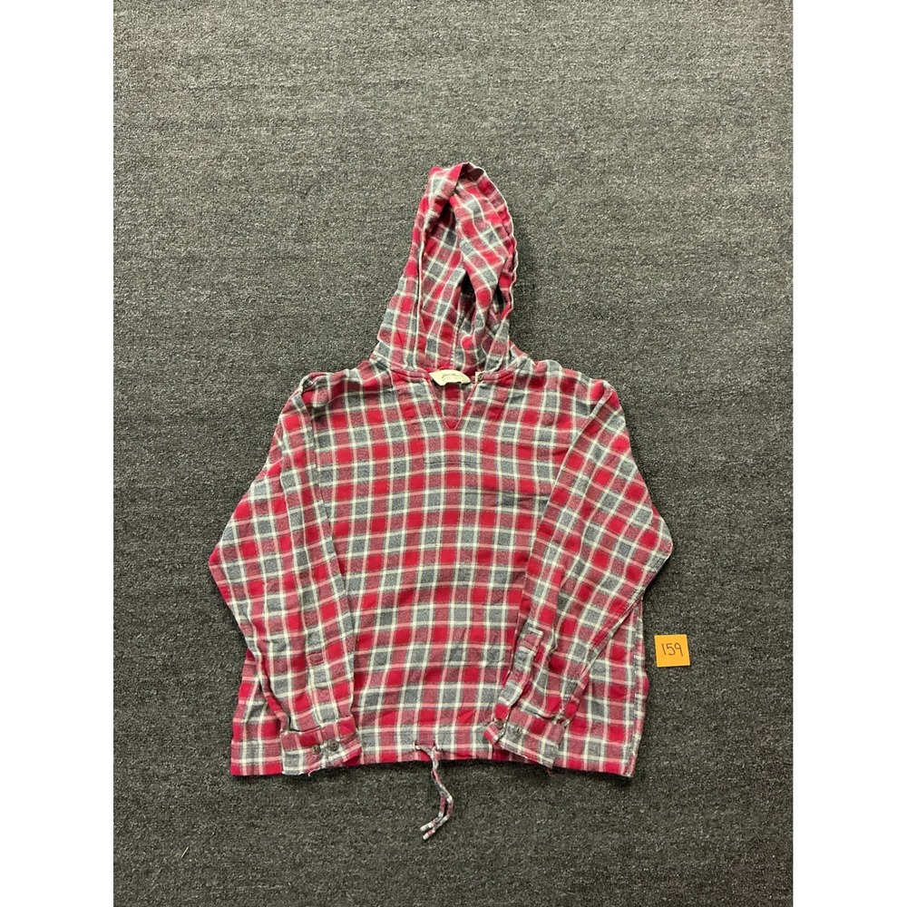 Eddie Bauer Red Plaid Flannel Hoodie Drawstring Hem Top Womens Medium